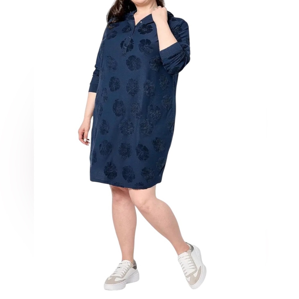AnyBody Women's Hibiscus Jacquard French Terry Hooded Dress
